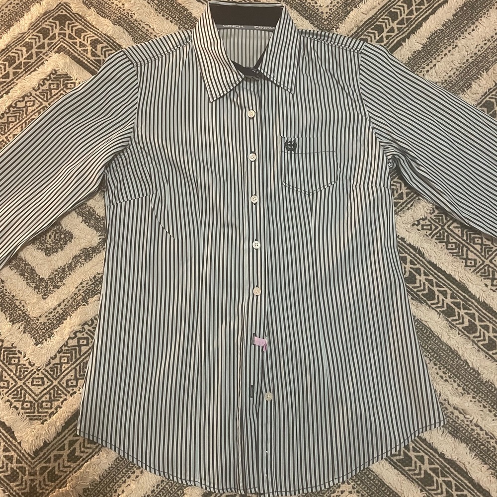 Cinch Black and Turquoise PinStriped Long Sleeve Button Up